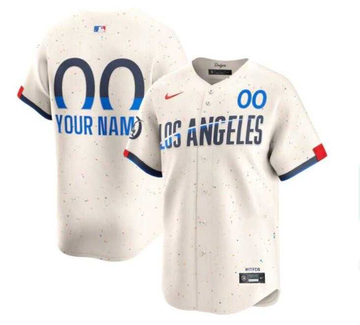 Men%27s Los Angeles Dodgers Active Player Custom Cream 2024 City Connect Limited Stitched Baseball Jersey